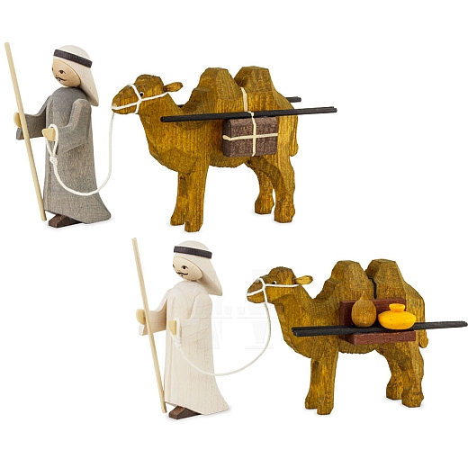 Treiber mit 2 Kamelen 7 cm gebeizt