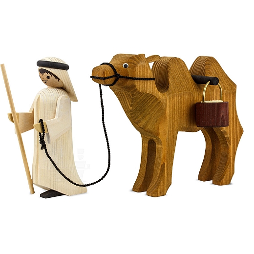 Treiber und Kamel mit Eimern 13 cm gebeizt
