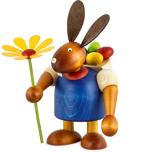 Maxi Hase blau mit Kiepe und Blume 24 cm