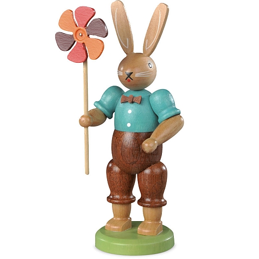 Easter bunny boy with wind wheel, small colored-stained