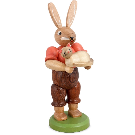 Easter bunny with little cat, small colored-stained