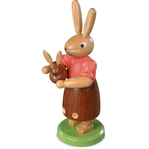 Easter bunny mother with little child, small colored-stained
