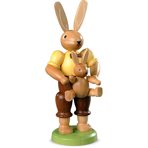 Easter bunny father with little child, small colored-stained