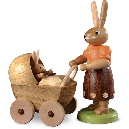 Easter bunny mother with buggy, small colored-stained