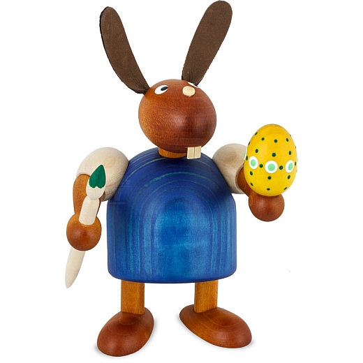 Hase blau mit Pinsel und Ei 11 cm