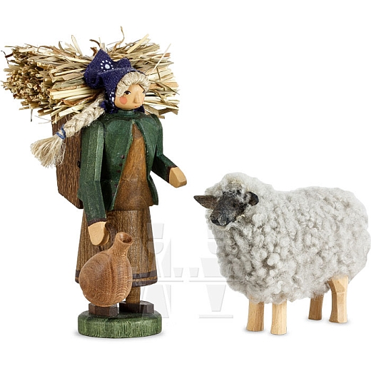 Bäuerin in rhöner Arbeitstracht mit Schaf
