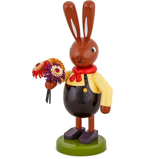 Easter Bunny with Bouquet and brown pants 16 cm