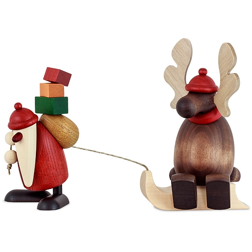 Weihnachtsmann mit Faultier (Elch auf Schlitten)