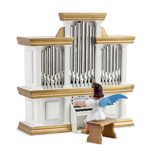 Kurzrockengel farbig an der Orgel mit Spielwerk