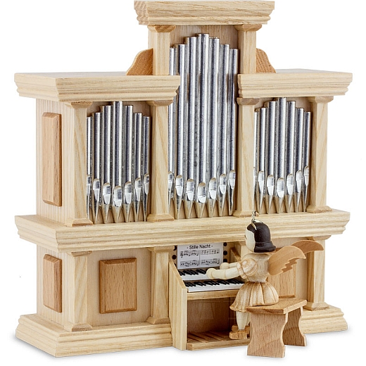 Kurzrockengel Naturholz an der Orgel mit Spielwerk