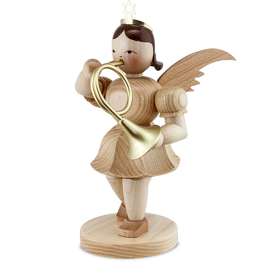 Angel short skirt natural wood 20 cm with French horn