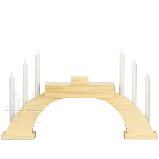 LED Candle Socket Arch with LED Candles and base natural wood