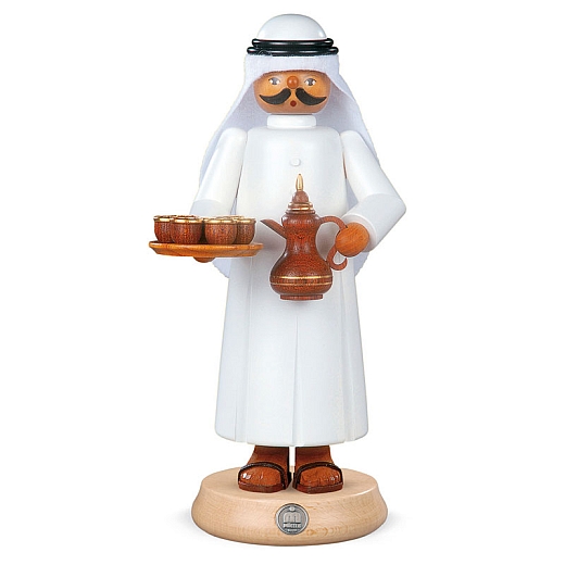 Smoking Man Arab with smoking Coffeepot and 7 Cups