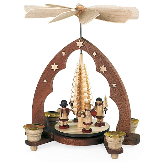 Pyramid Gift-Bringing Angels Pointed Arch woodshaving Tree 1-tier natural