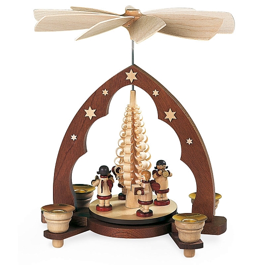 Pyramid Music-Playing Angels Pointed Arch woodshaving Tree 1-tier natural