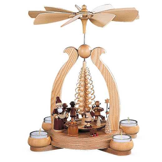 Pyramid Arch large Santa Giving out X-Mas Presents 1-tier natural with Tea-Candles