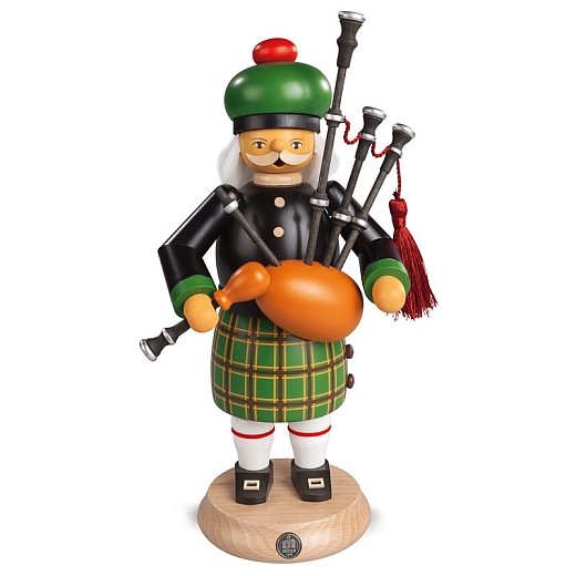 Smoking Man Scotsman in Highland Kilt with Backpipes