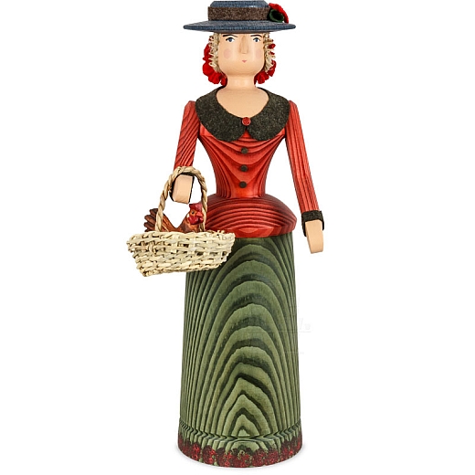 Rattle Doll red - green with basket and hen