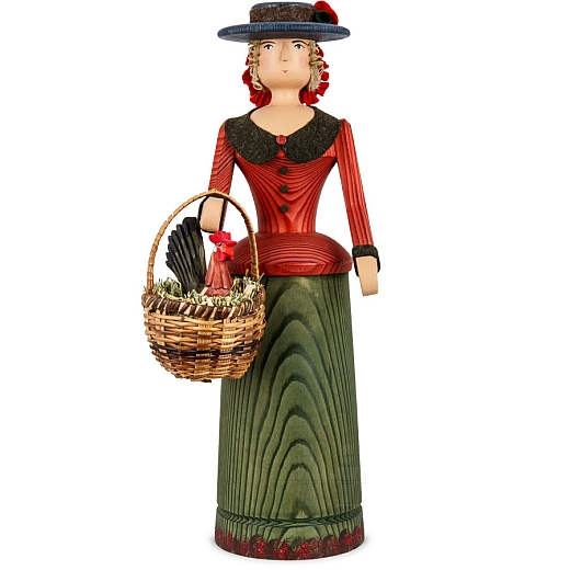 Rattle Doll red - green with basket and rooster