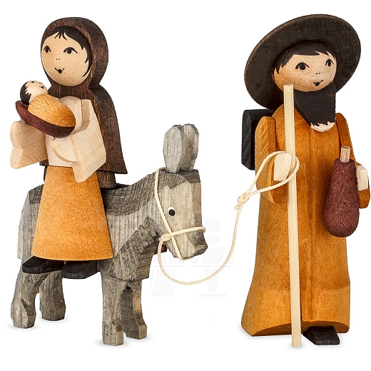 Maria und Josef auf Esel 7 cm gebeizt