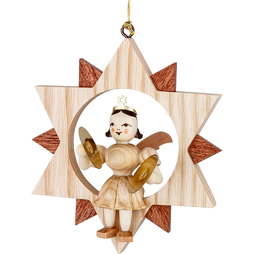Floating Angel natural wood in the Star with Cymbal