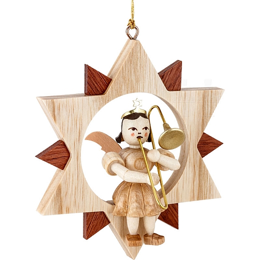 Angel natural wood in the Star with Trombone