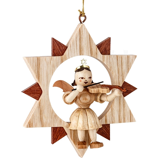 Angel natural wood in the Star with Violin