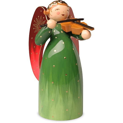 Angel richly painted green with violin