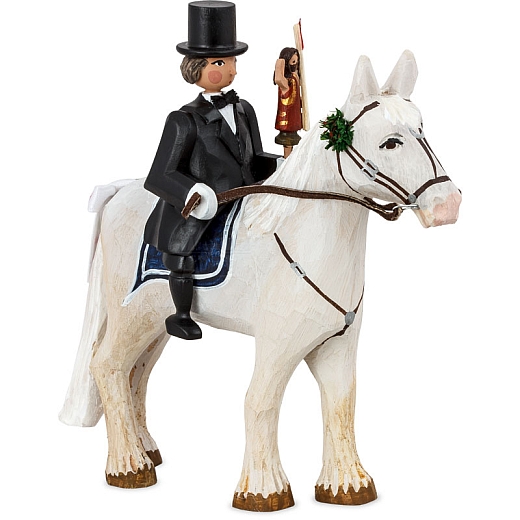Easter Rrider carved with statue on gray horse