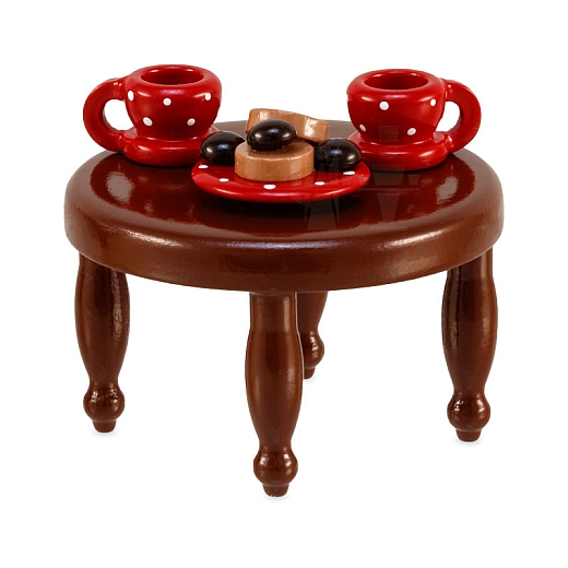 Coffee table with red dishes from Ulmik
