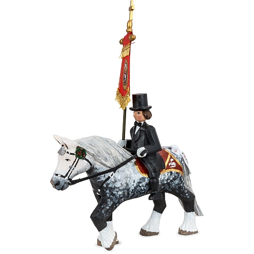 Easter Rrider with flag on Clydesdale horse