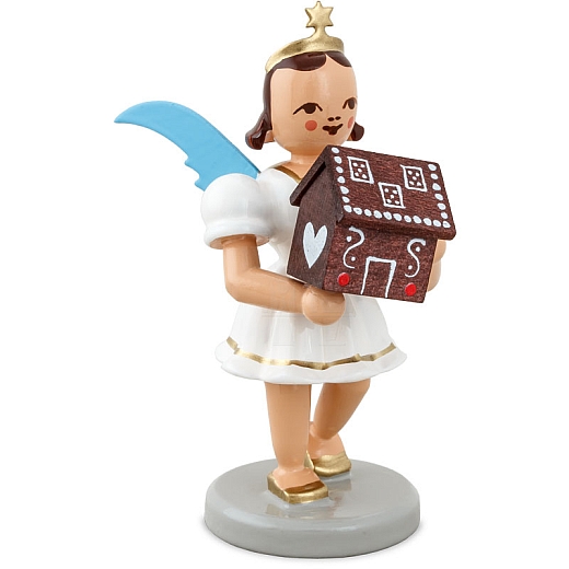 Angel short skirt white with Gingerbread House