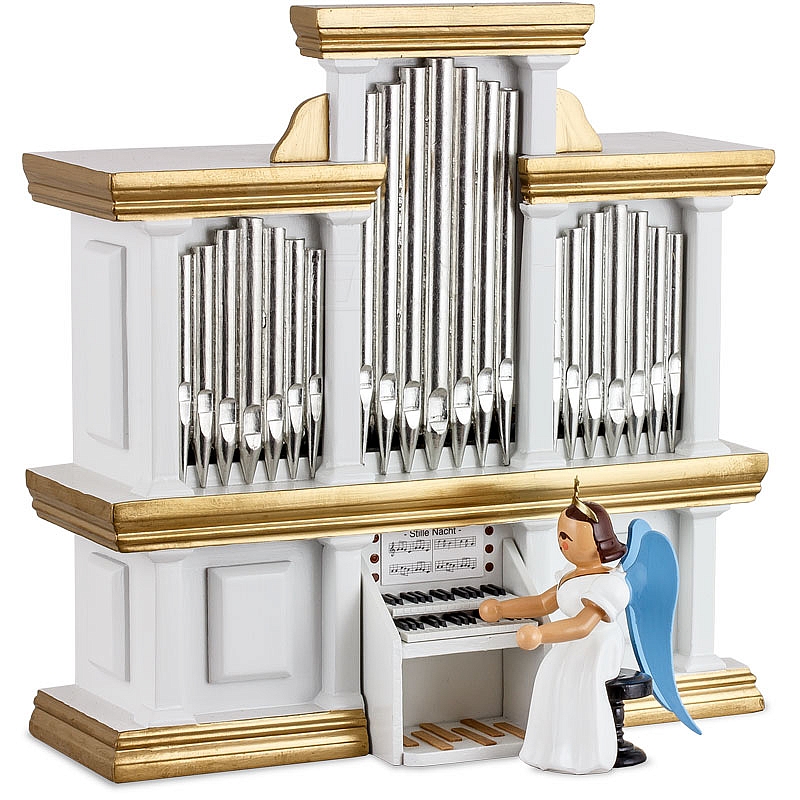Langrock-Engel an der Orgel farbig mit Spielwerk Fa.Blank Erzgebirge Spieluhr