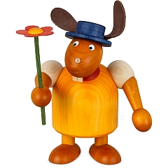 Hase gelb mit Hut und Blume 17 cm