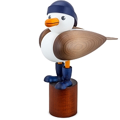 Seagull large with blue Souwester hat and gray wings
