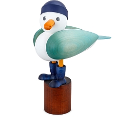 Seagull large with blue Souwester hat and blue wings
