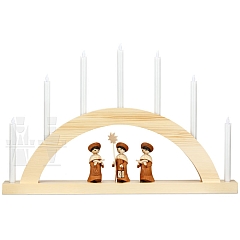 LED Round Arch with LED Candles natural wood