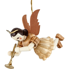 Floating Angel natural wood with Trumpet
