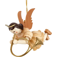 Floating Angel natural wood with Saxhorn
