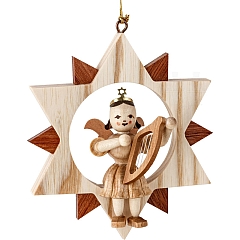 Angel natural wood in the Star with Little Harp