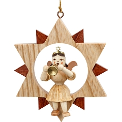 Angel natural wood in the Star with Trumpet