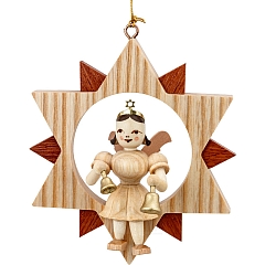 Angel natural wood in the Star with Bells
