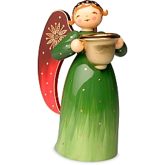 Angel richly painted green with candleholder