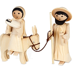Maria und Josef auf Esel natur 13 cm