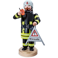 Räuchermann Feuerwehrmann mit Warnschild
