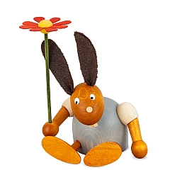 Easter Bunny grey with flower seated